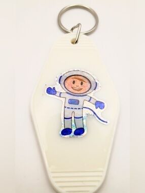 Cute Astronaut Motel Keychain Handmade UV Resin White Blue Space Charm